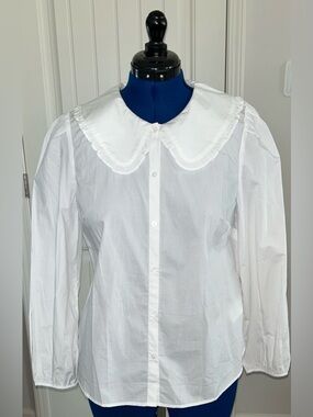 J.Crew White Button-Up Blouse with Peter Pan Collar